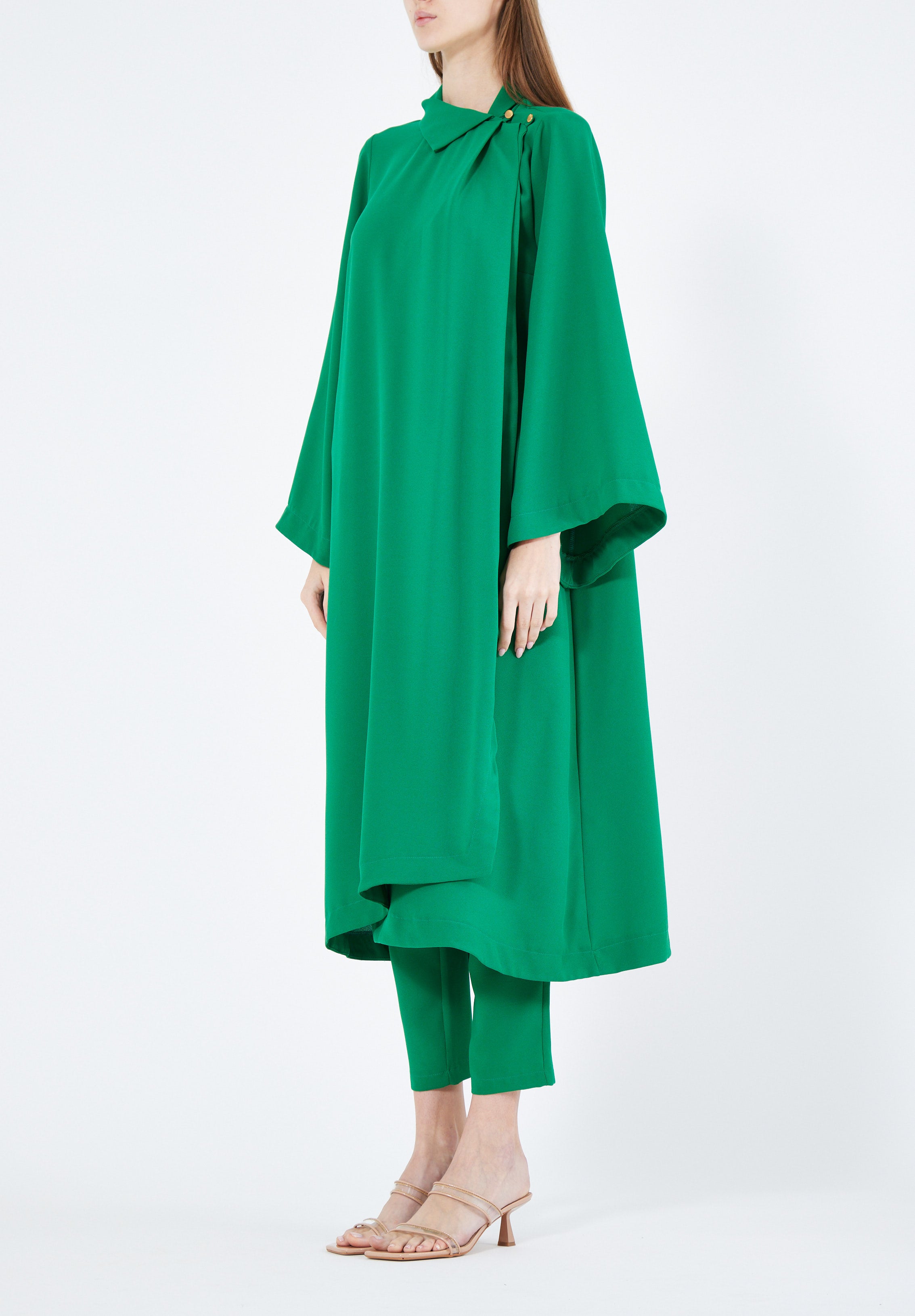 Stylish Chiffon Maxi Dress With Fitted Pants