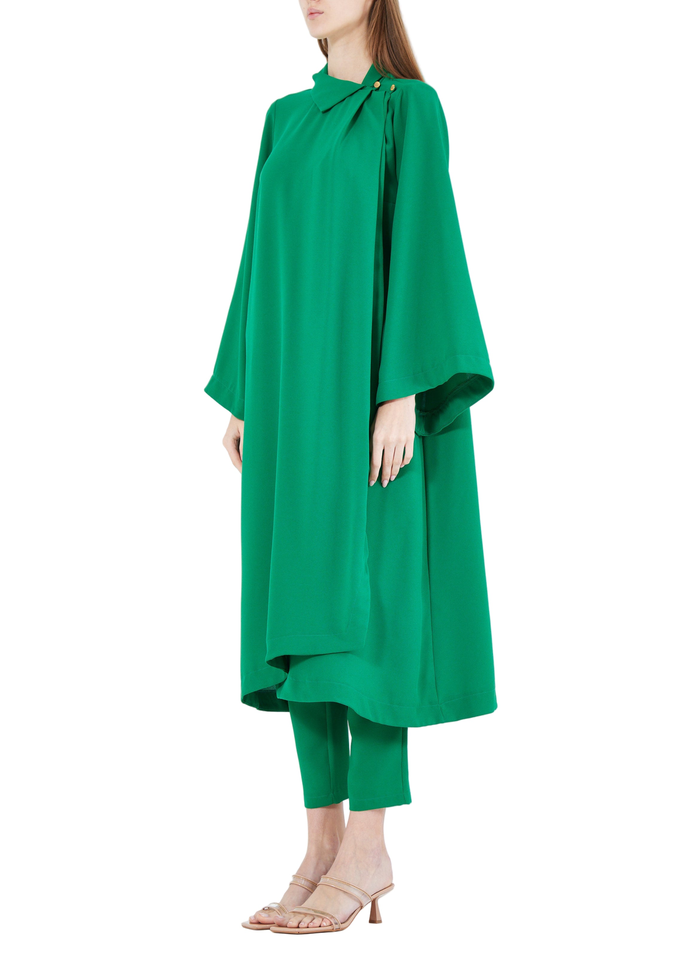 Stylish Chiffon Maxi Dress With Fitted Pants