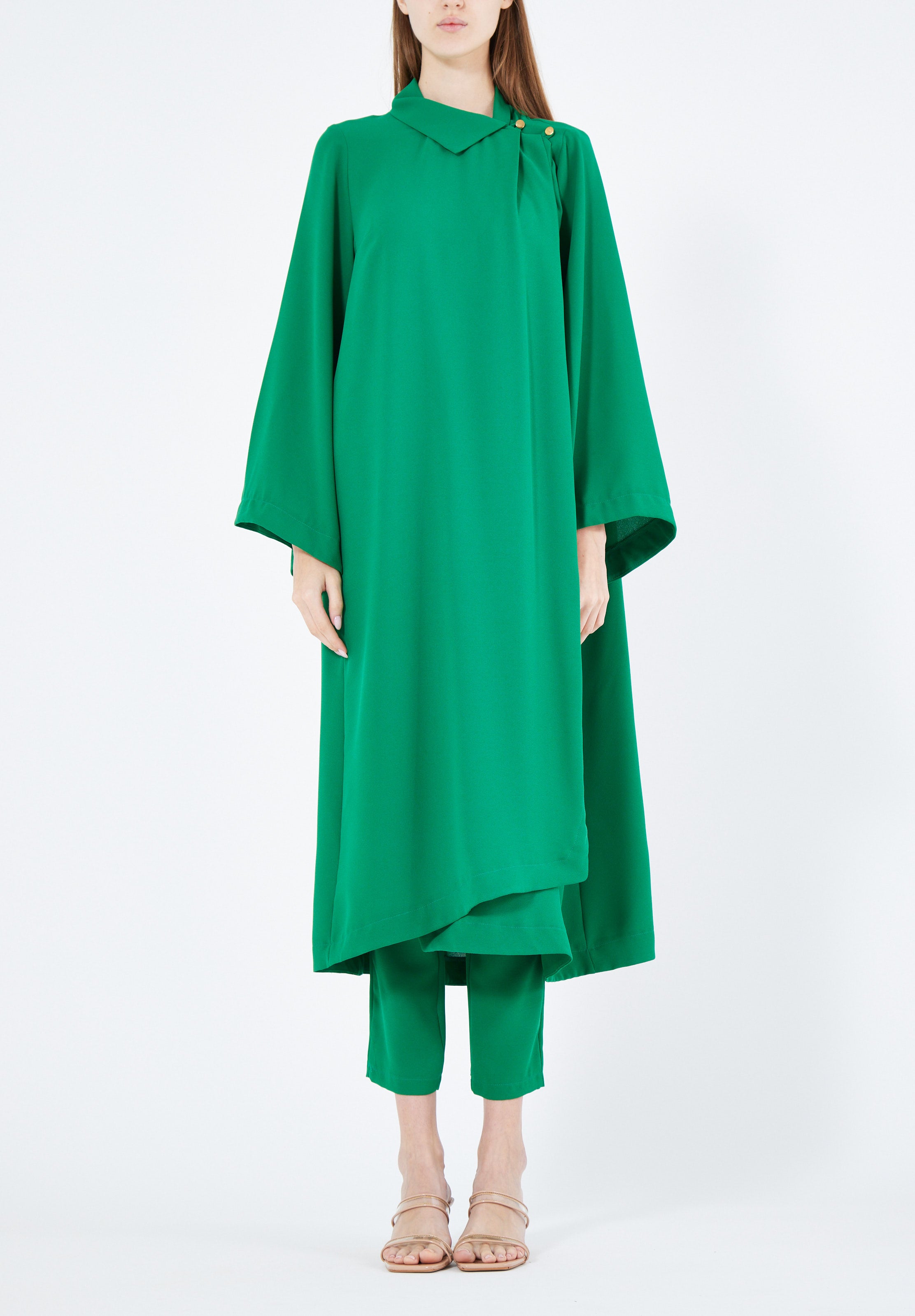 Stylish Chiffon Maxi Dress With Fitted Pants