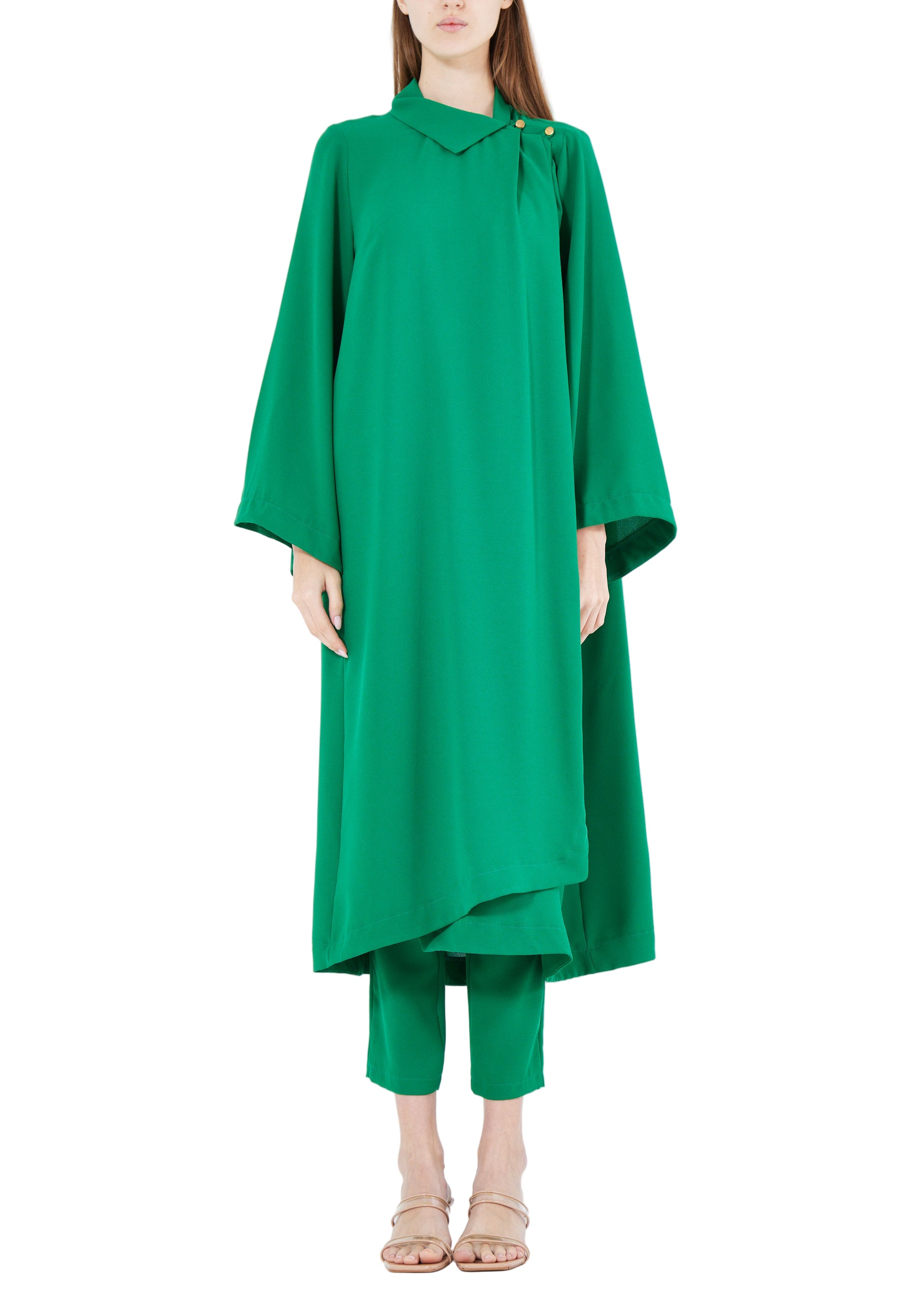 Stylish Chiffon Maxi Dress With Fitted Pants