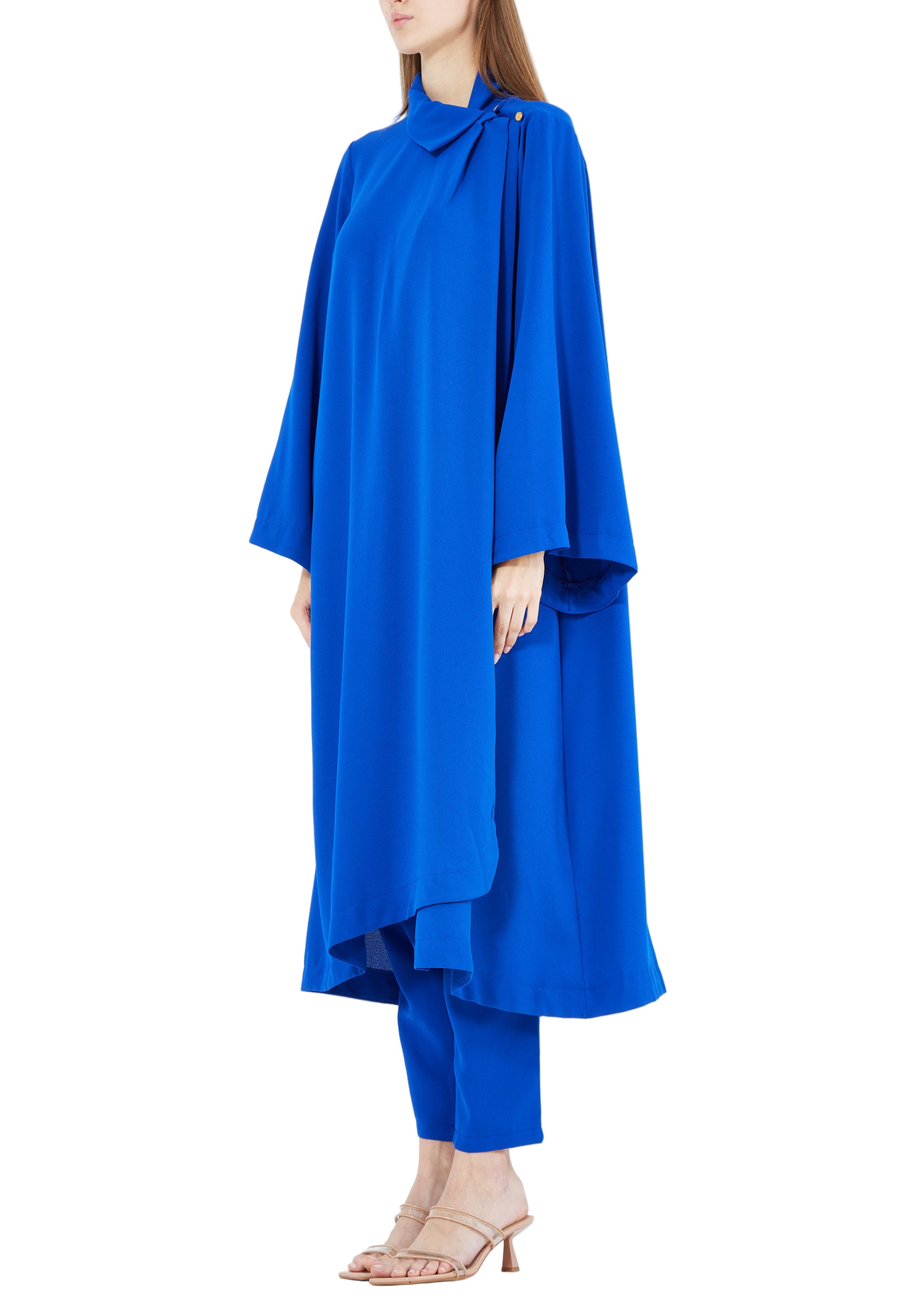 Stylish Chiffon Maxi Dress With Fitted Pants