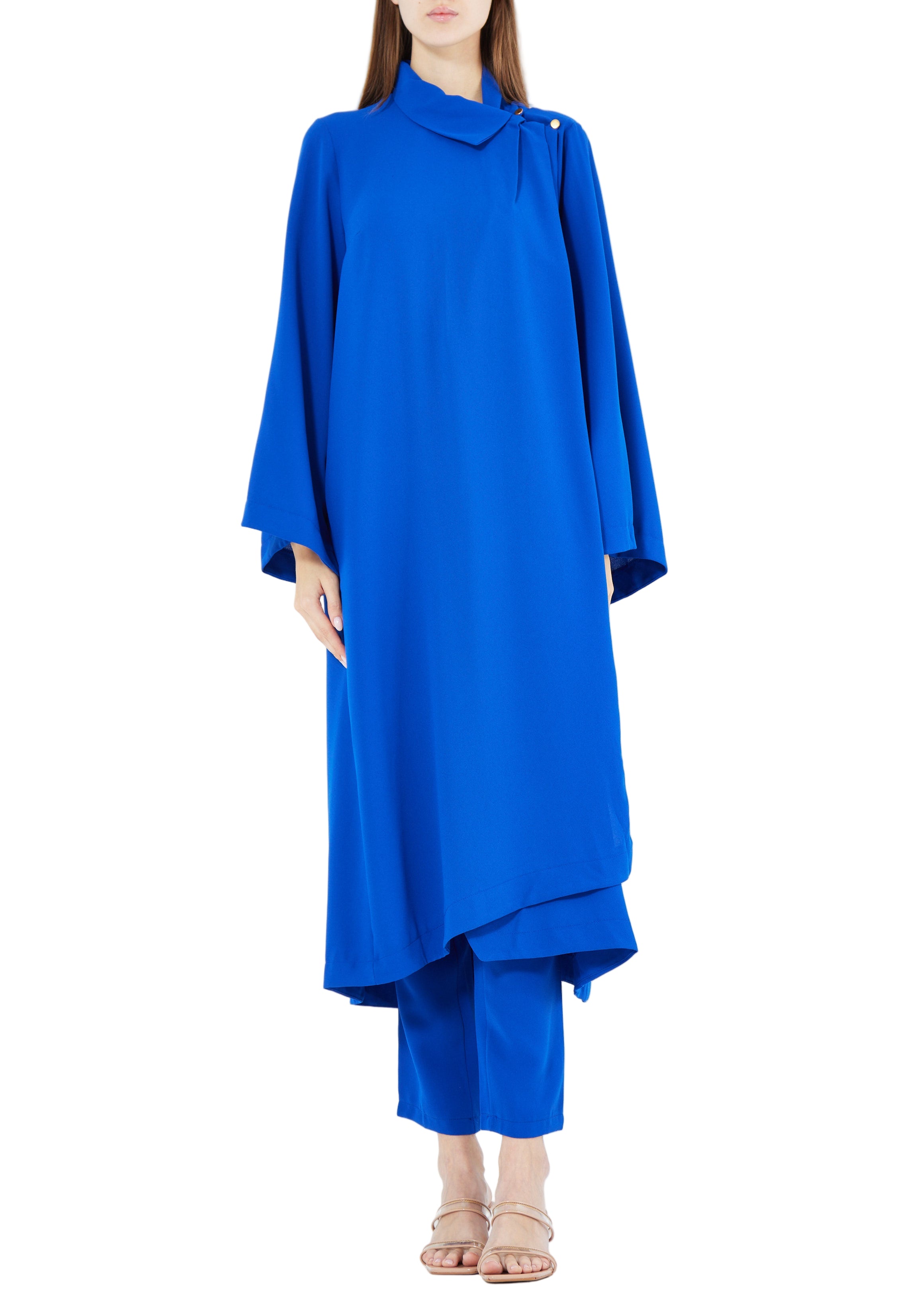 Stylish Chiffon Maxi Dress With Fitted Pants