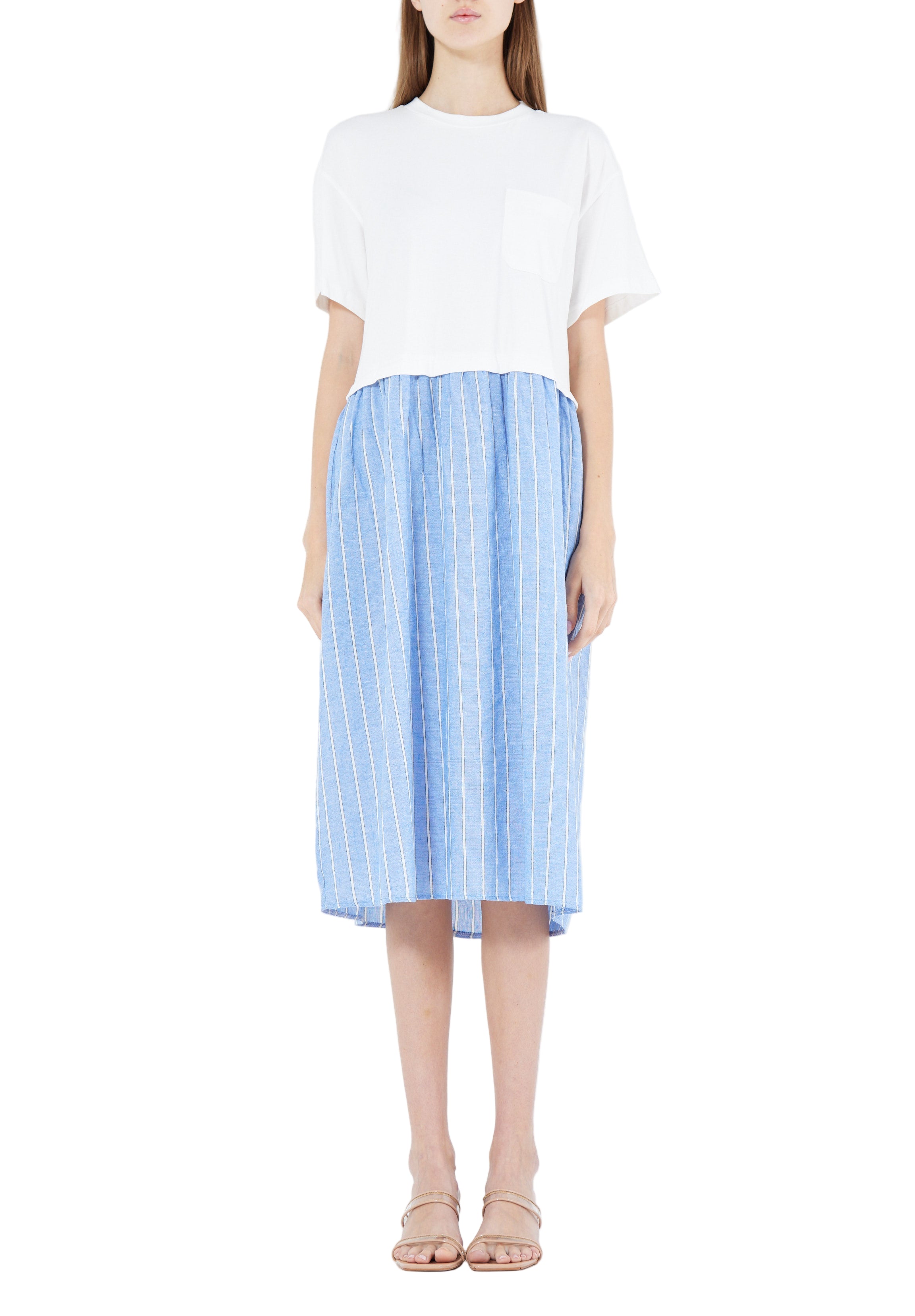 Simple And Elegant Midi Dress With Round Neckline With Short Sleeves