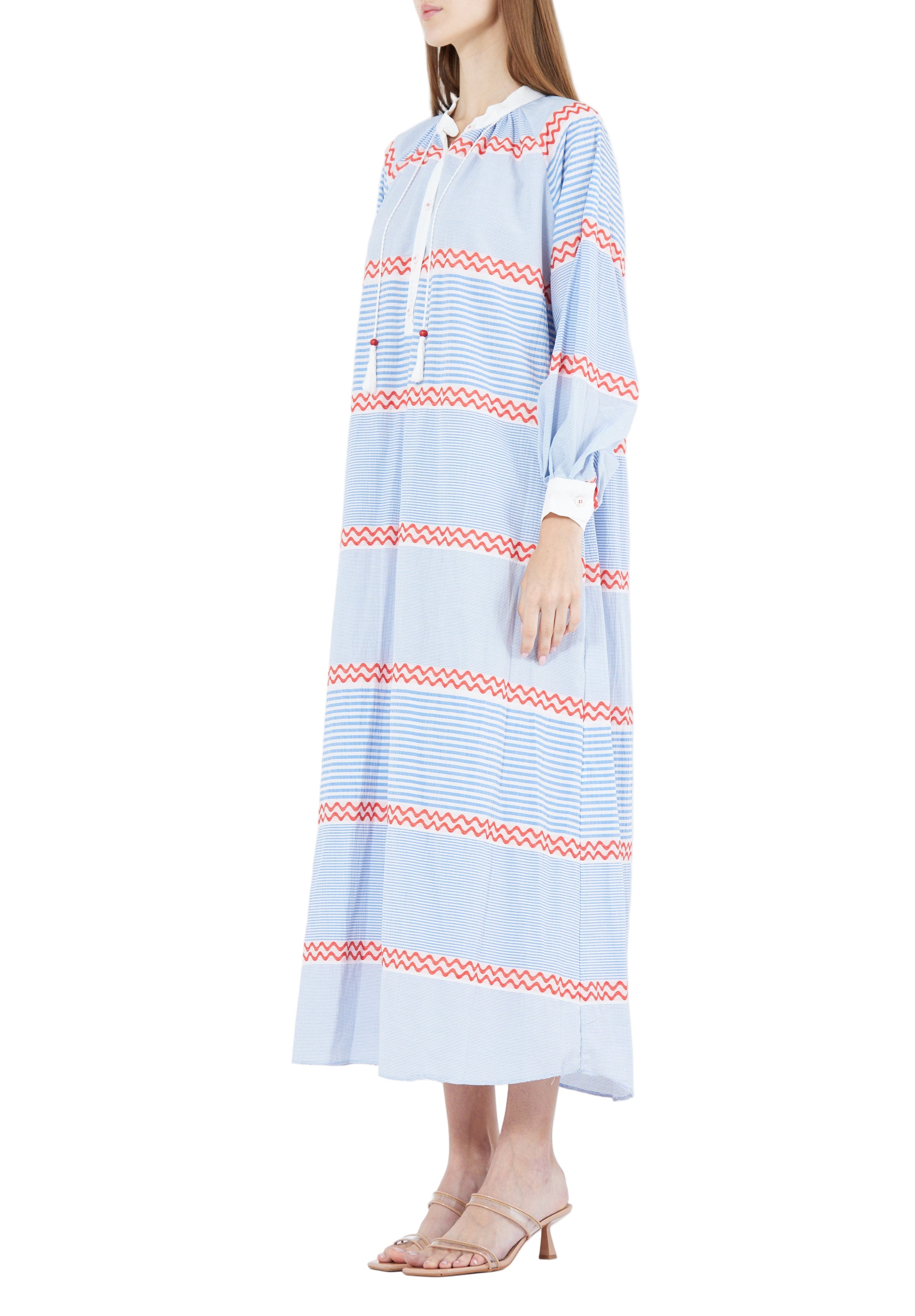 Simple And elegant Printed Maxi Dress With Long Dress And Mandarin Collar
