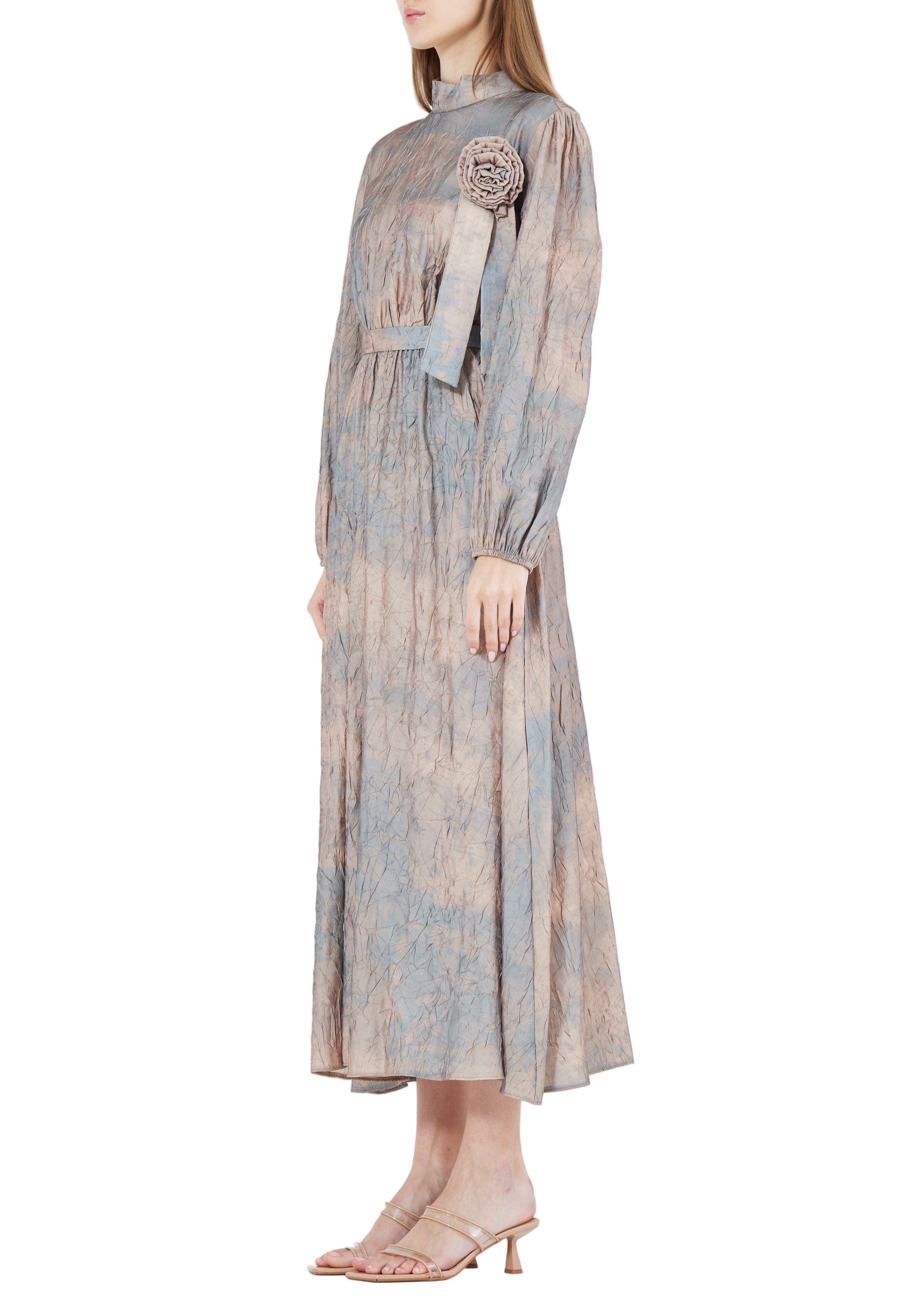 Beautiful Jacquard Long Dress With Flower Embellishment