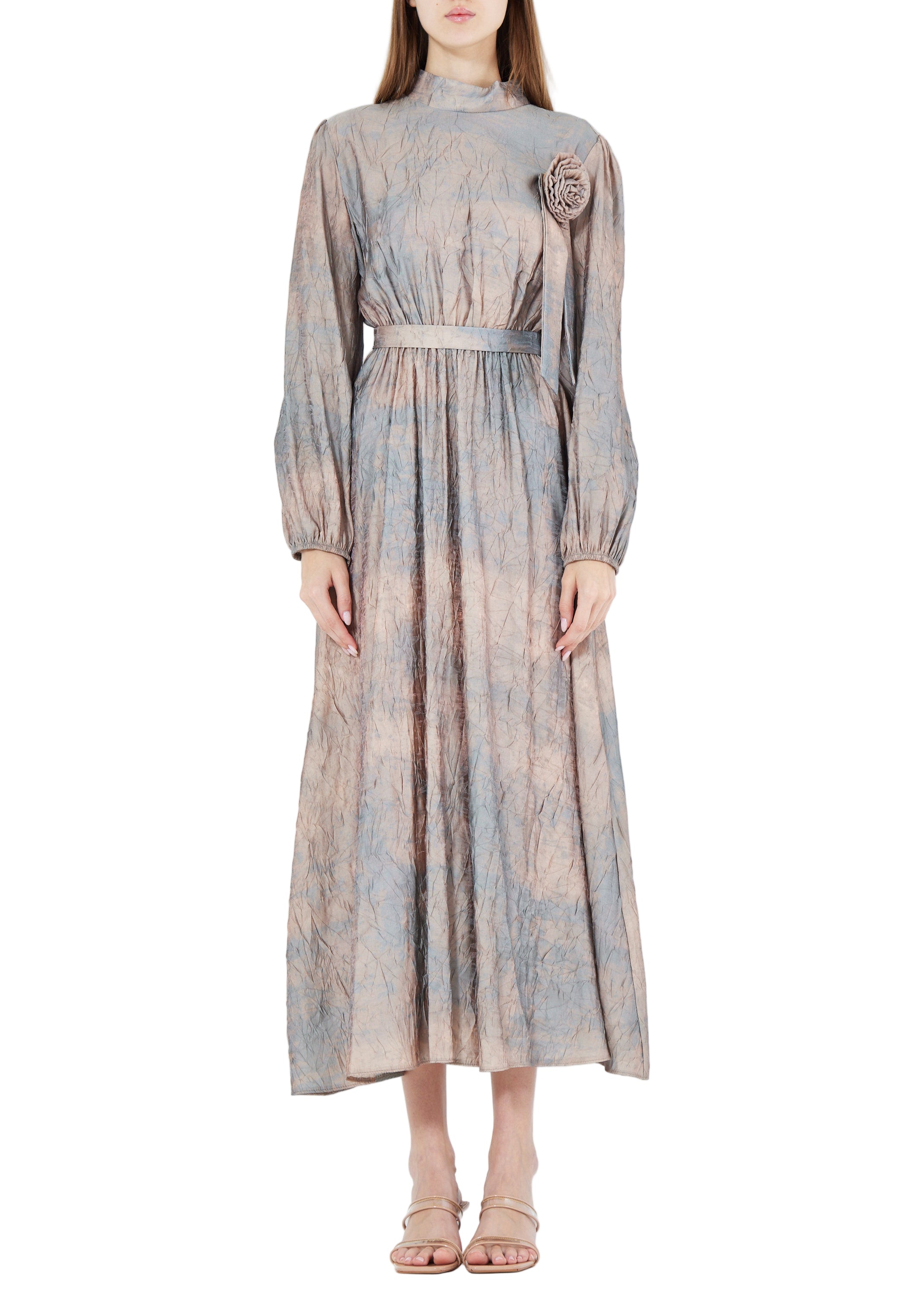 Beautiful Jacquard Long Dress With Flower Embellishment