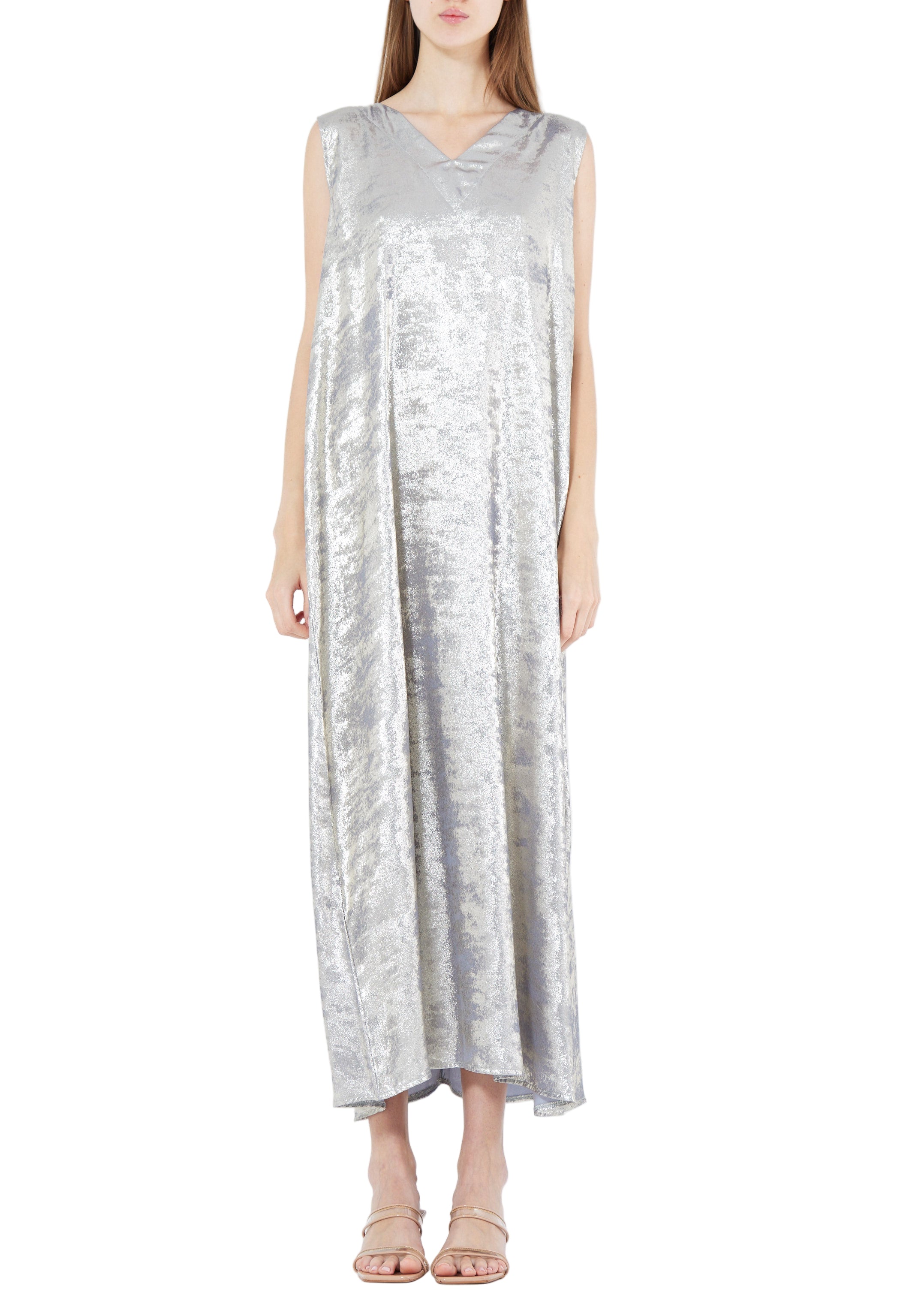 Beautiful Metallic Shaded Loose Fitted Sleeveless Long Dress