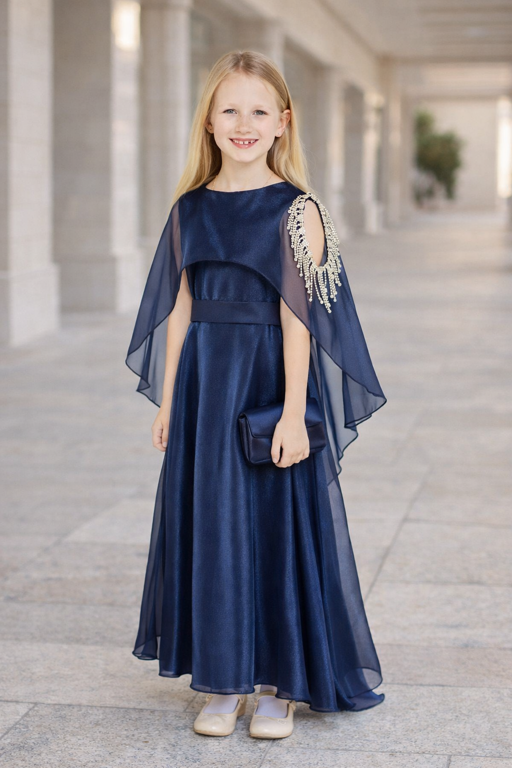 Embellished Detail Flowing Overlay Party Dress