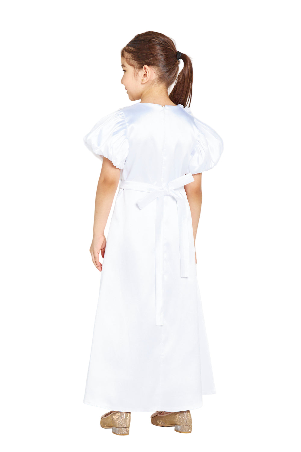 Floral Appliqué Puff Sleeve Dress