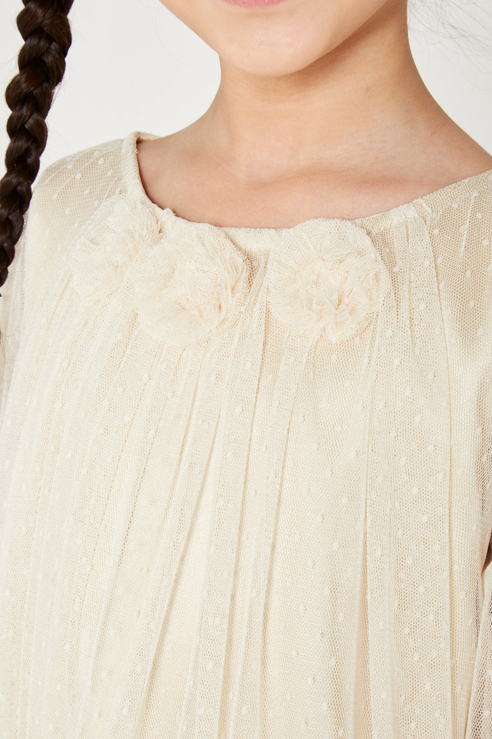 Rosette Detail Layered Dot Tulle Dress