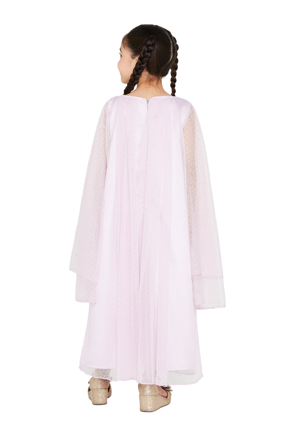 Rosette Detail Layered Dot Tulle Dress
