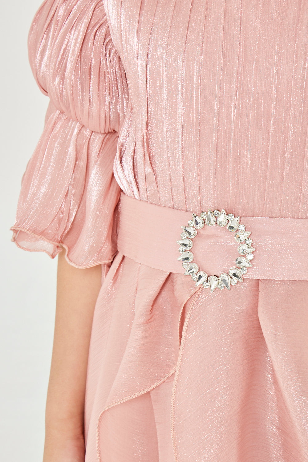 Jeweled Buckle Layered Ruffle Hem Gown