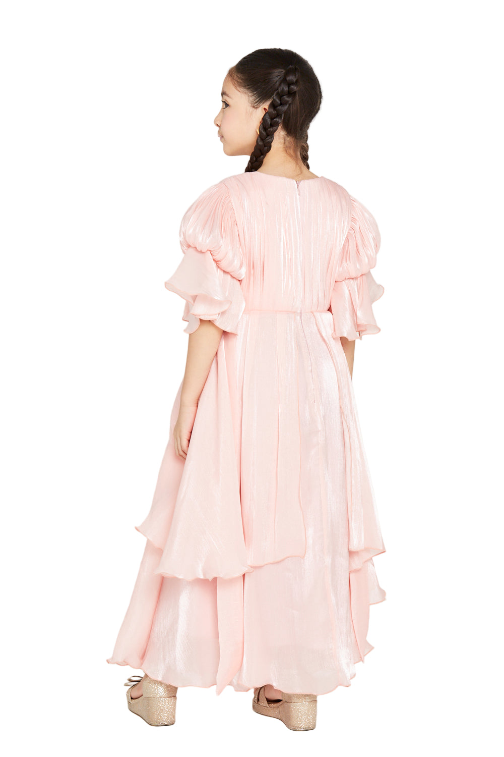 Jeweled Buckle Layered Ruffle Hem Gown
