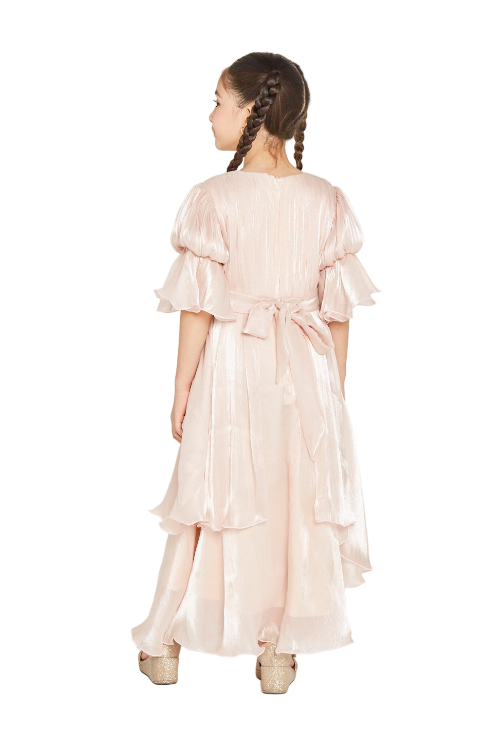 Jeweled Buckle Layered Ruffle Hem Gown