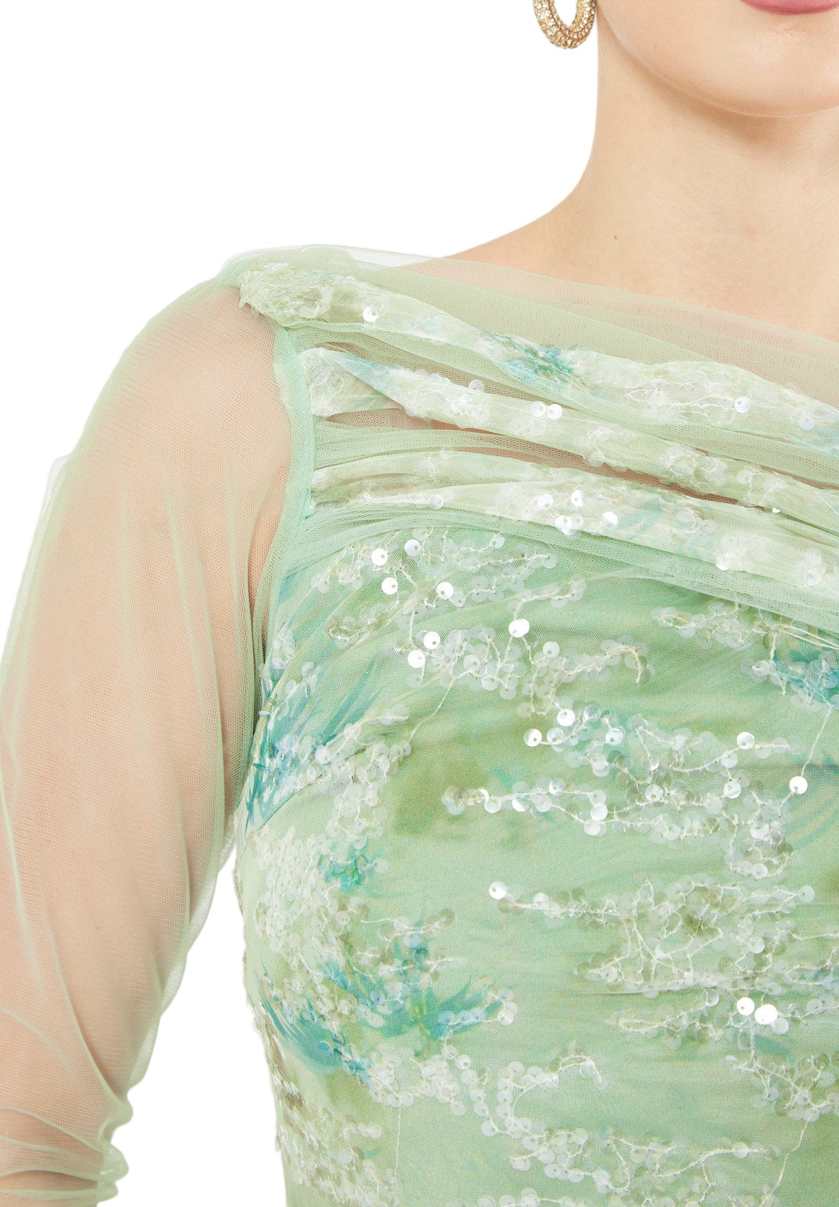 Sequin Mesh One-Shoulder Evening Gown