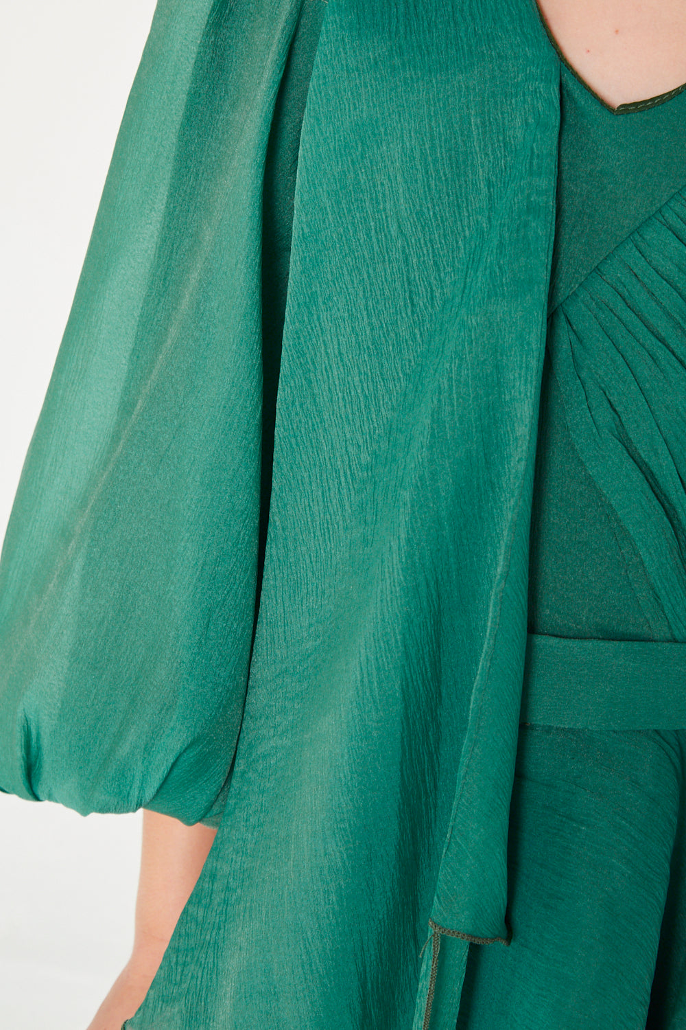 Layered Ruffle Puff Sleeve Gown