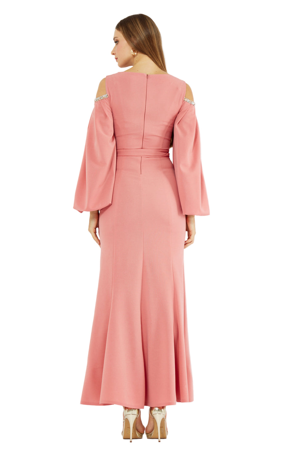 Embellished Cold-Shoulder Crepe Gown