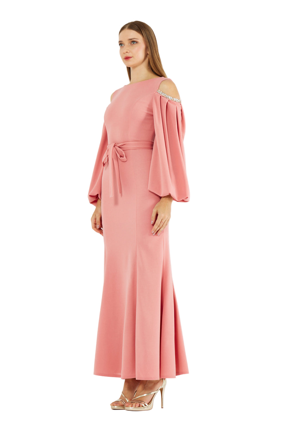 Embellished Cold-Shoulder Crepe Gown