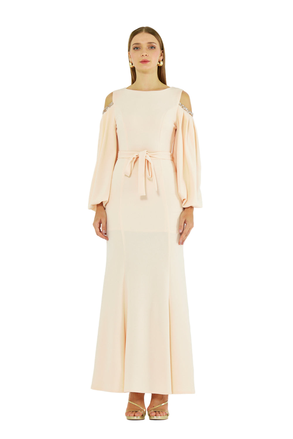 Embellished Cold-Shoulder Crepe Gown