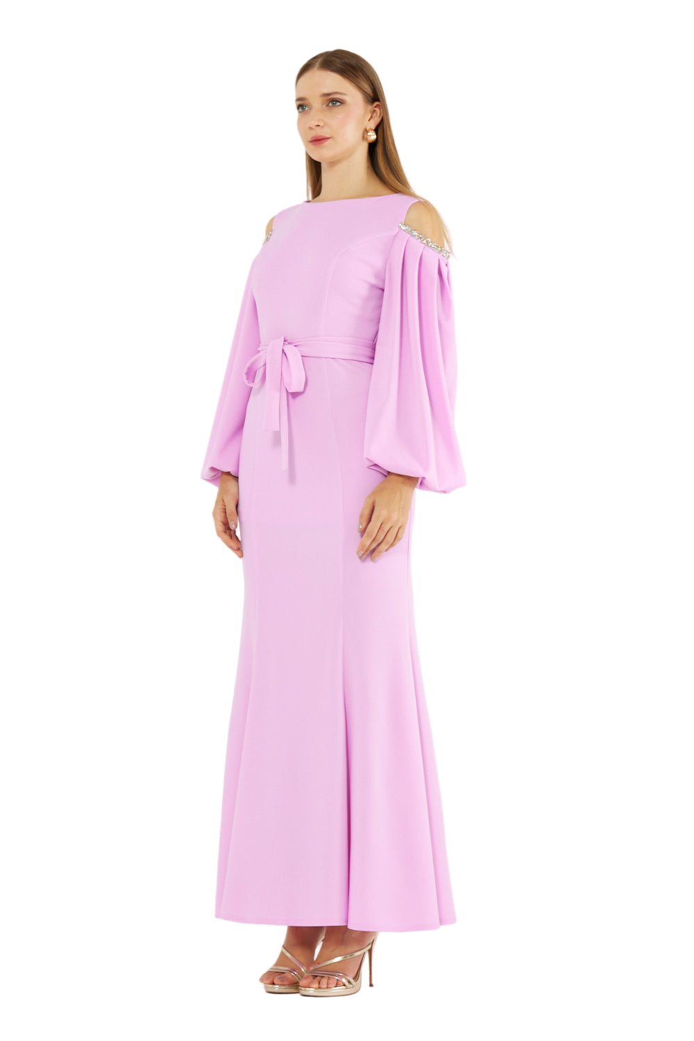 Embellished Cold-Shoulder Crepe Gown