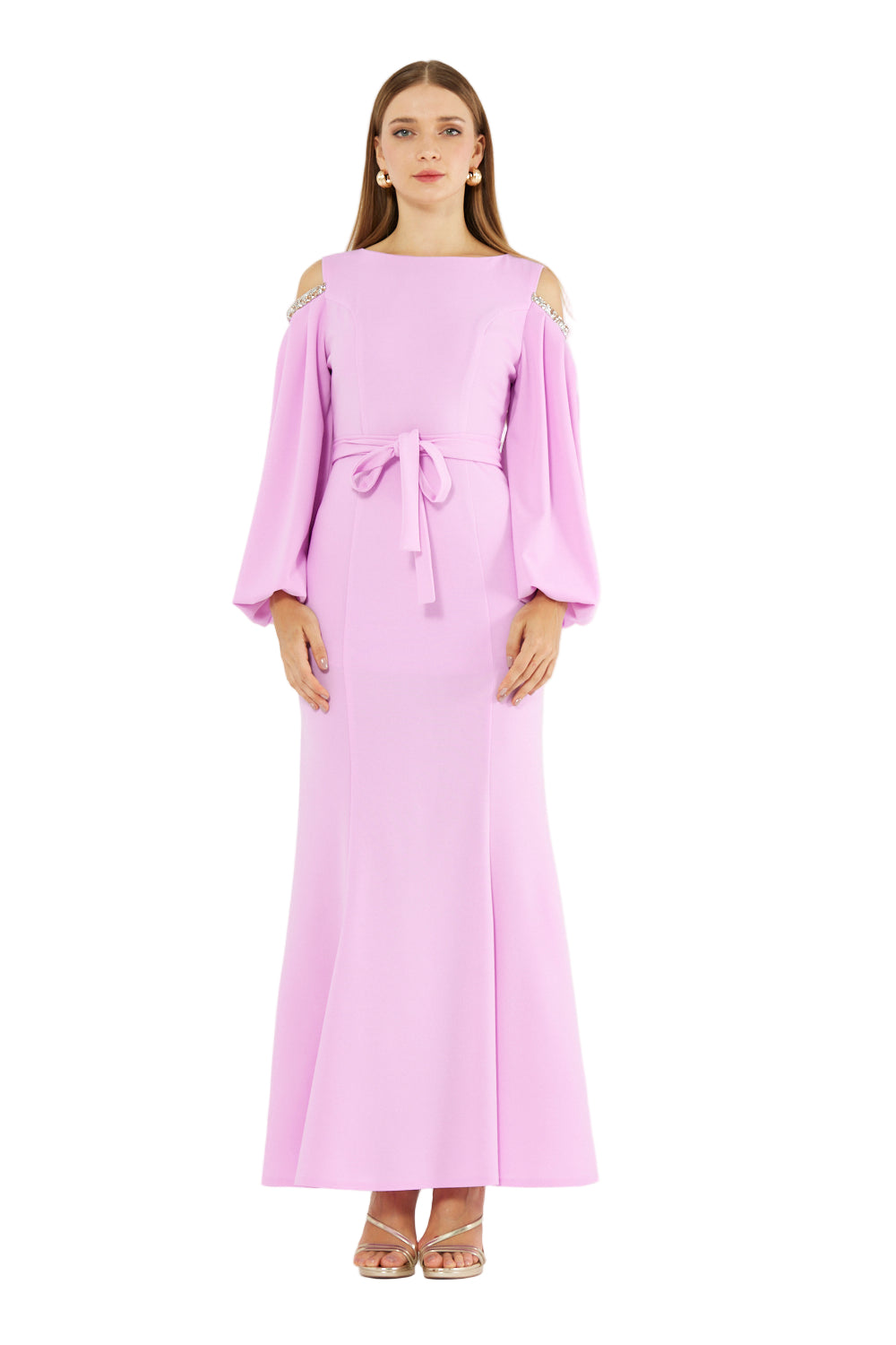 Embellished Cold-Shoulder Crepe Gown