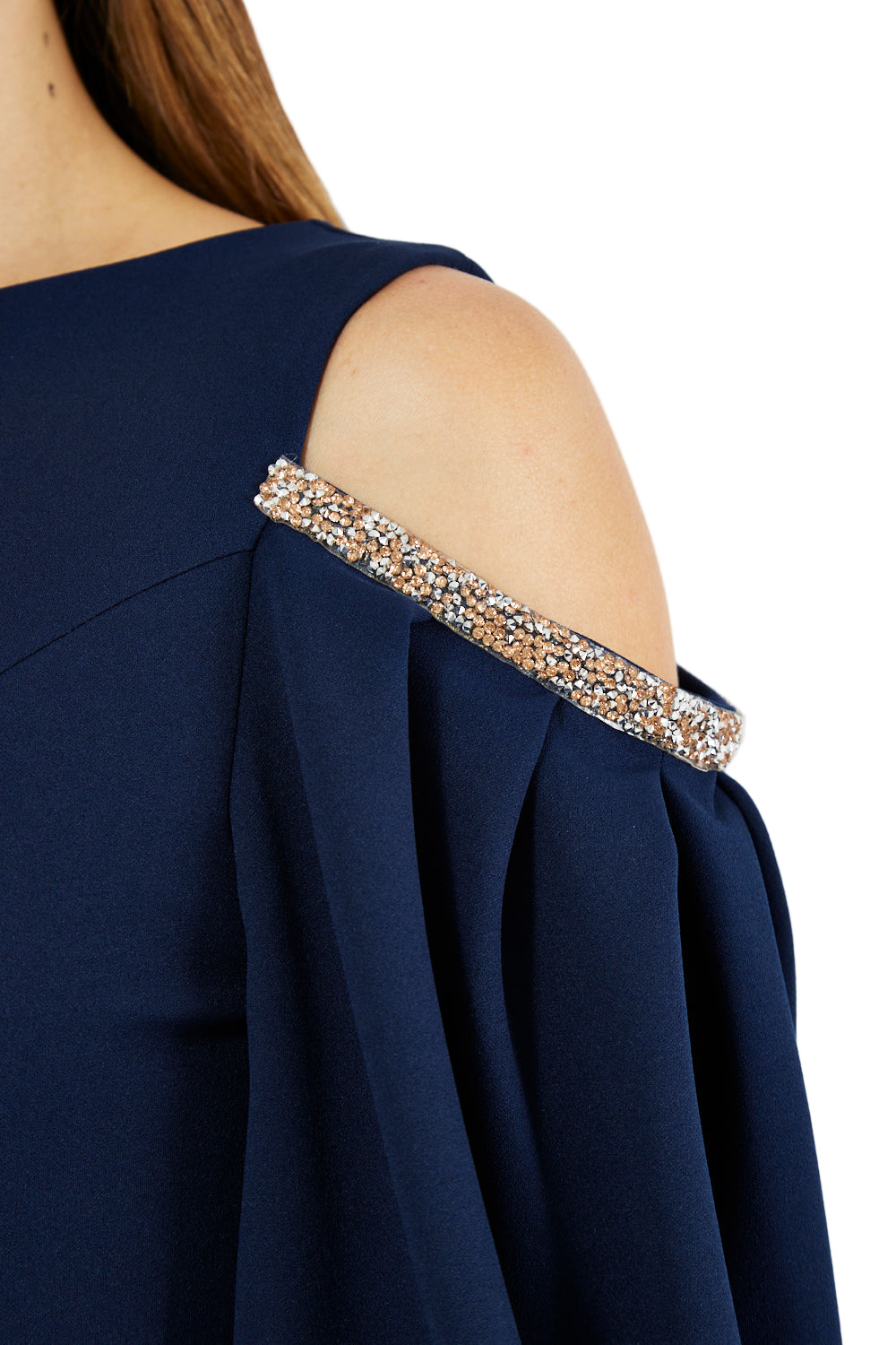 Embellished Cold-Shoulder Crepe Gown