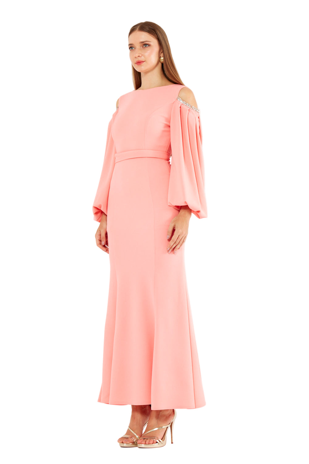 Embellished Cold-Shoulder Crepe Gown