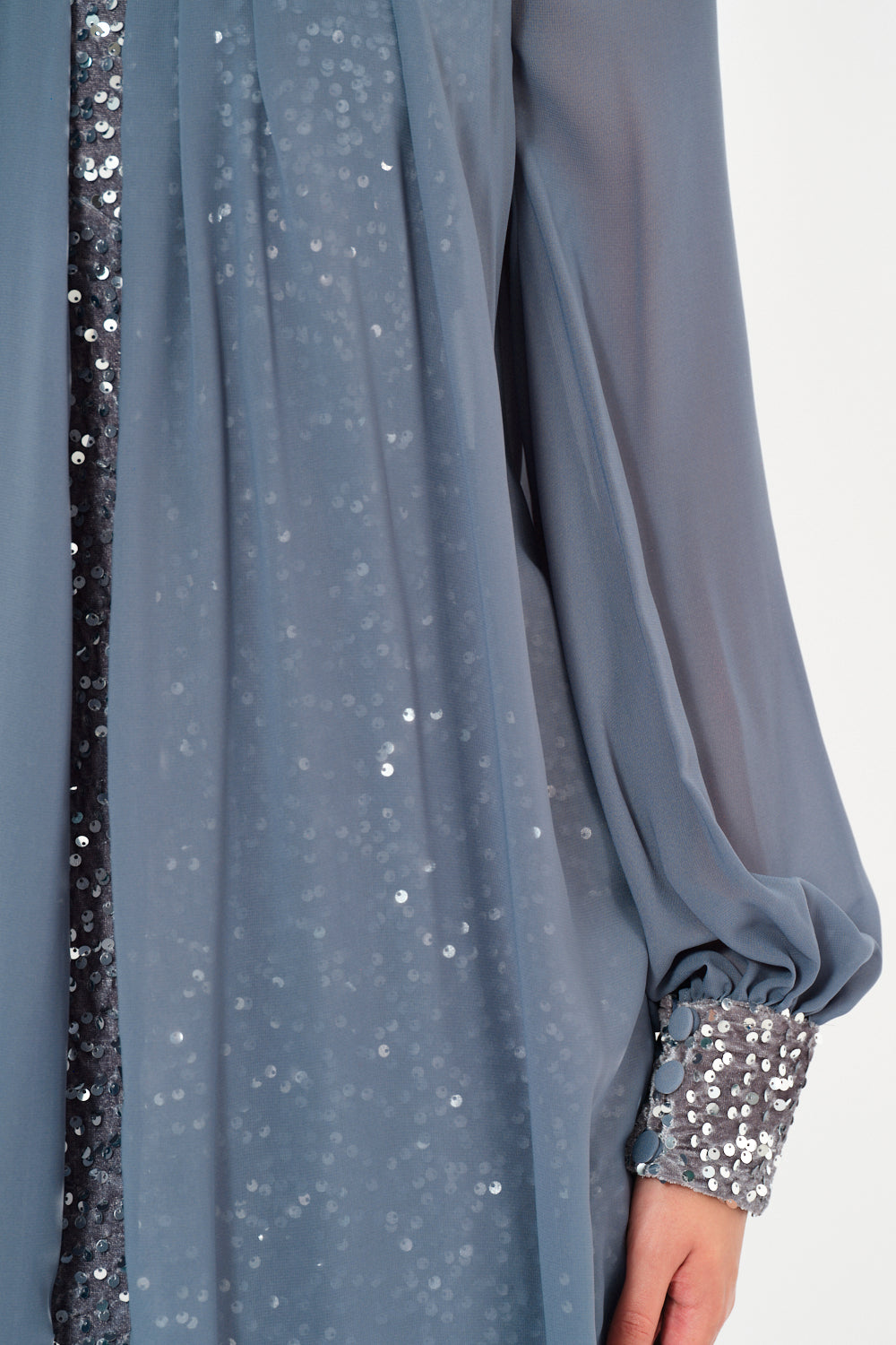 Sequin Column Gown With Sheer Overlay Cape