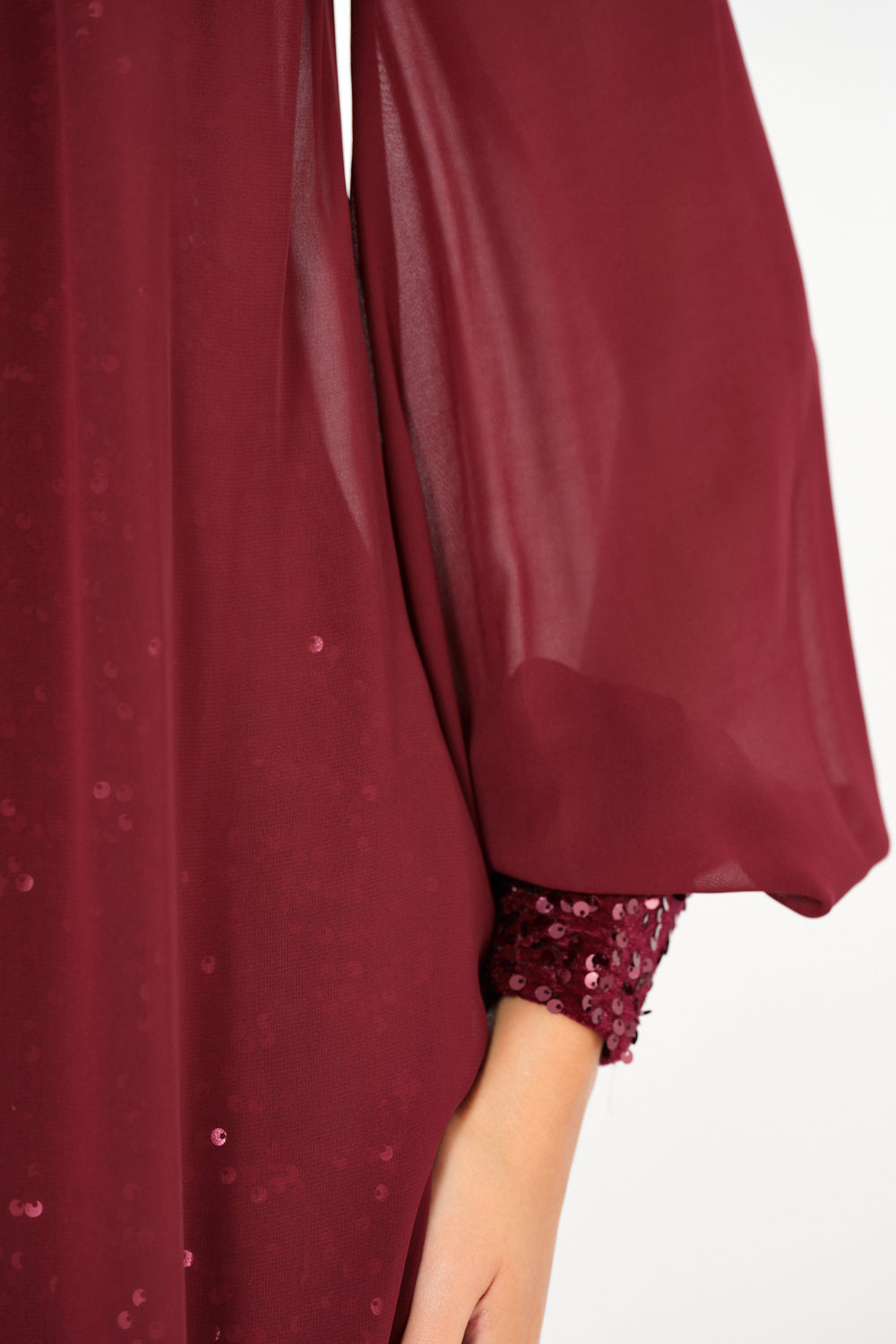 Sequin Column Gown With Sheer Overlay Cape