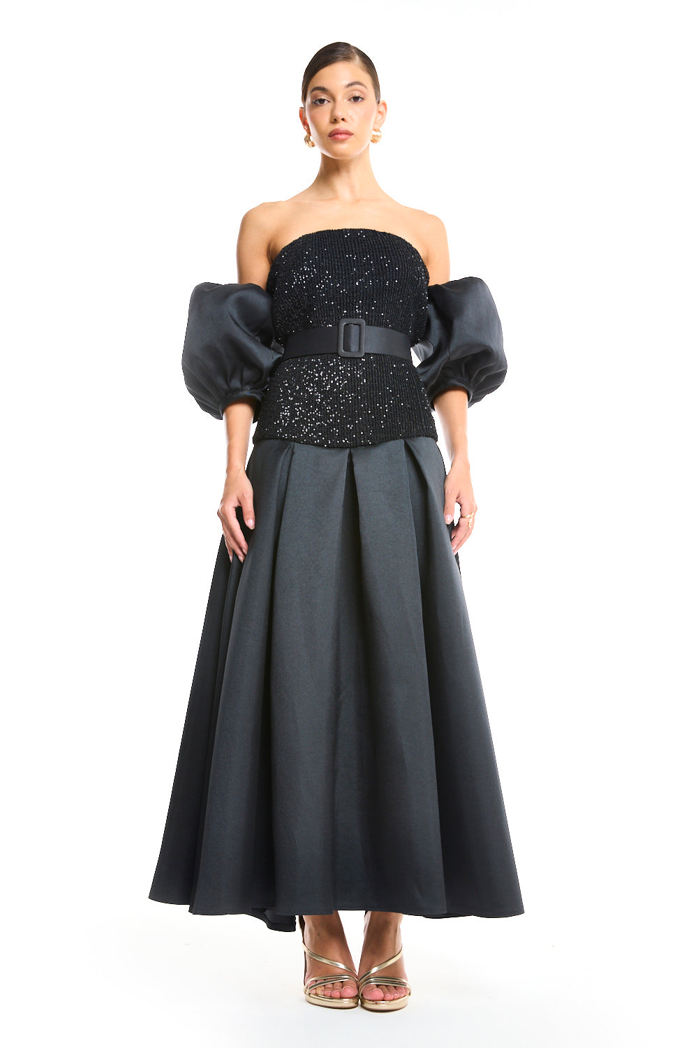 Sequin Puff-Sleeve Dress