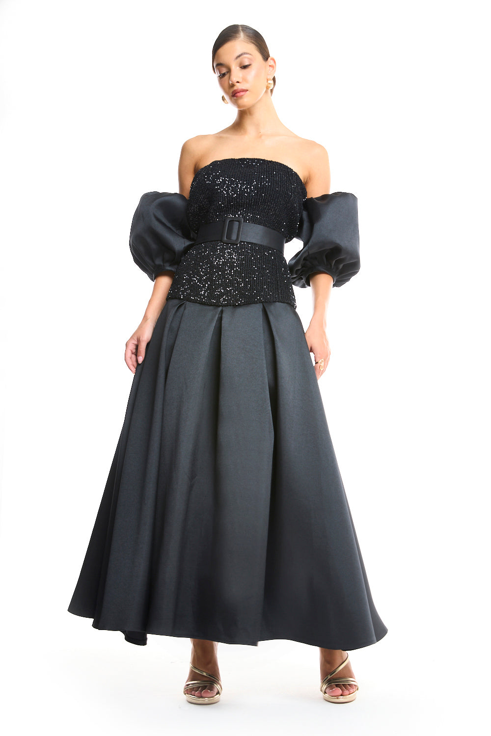 Sequin Puff-Sleeve Dress