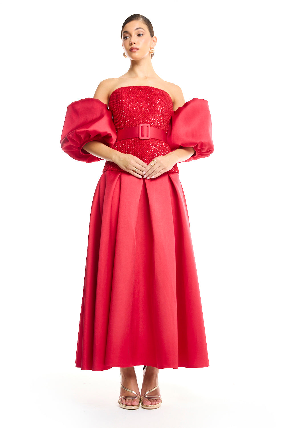 Sequin Puff-Sleeve Dress