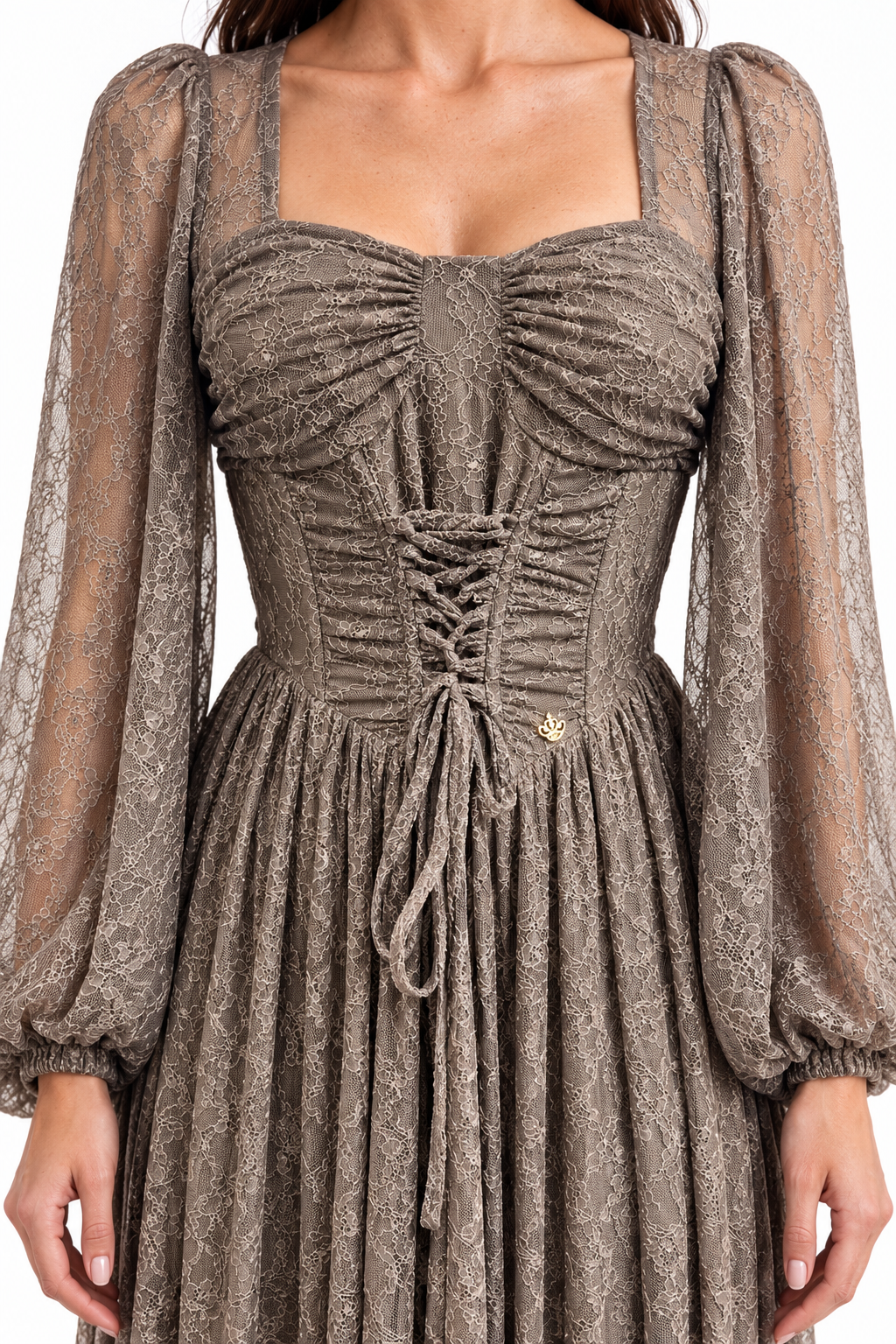 "Elara" Lace Corset Square-Neck Dress