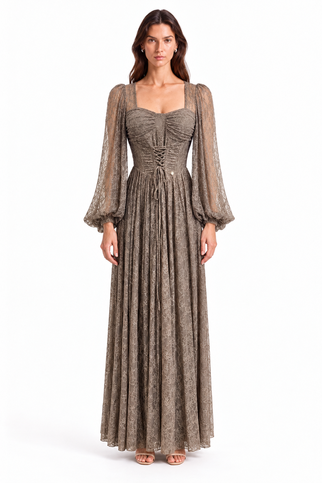 "Elara" Lace Corset Square-Neck Dress