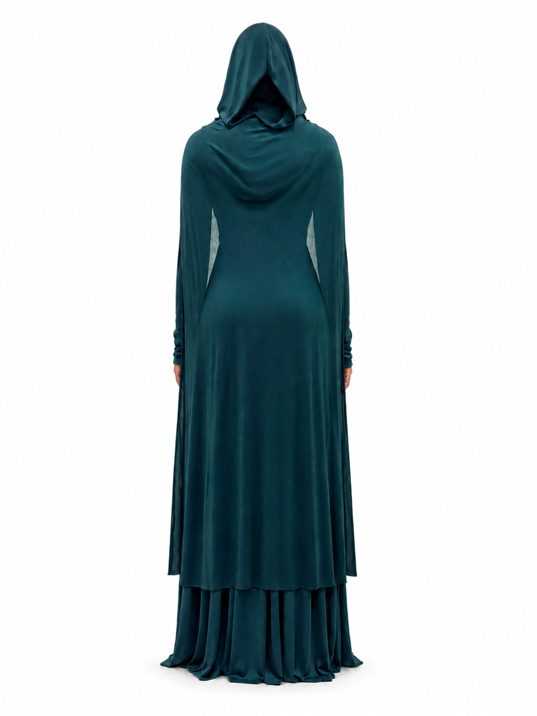"Layla" Jersey Hooded Cape Maxi Dress