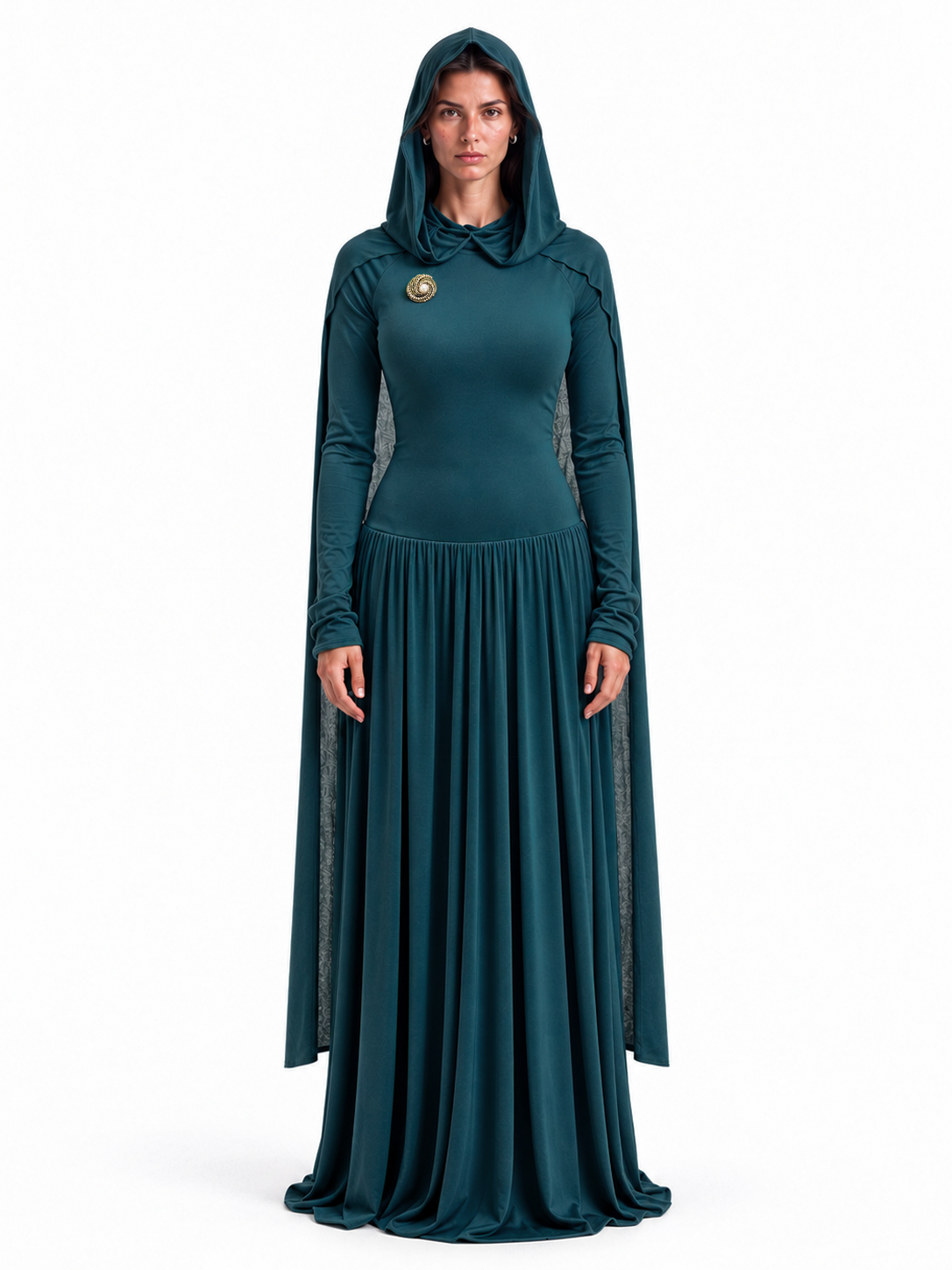"Layla" Jersey Hooded Cape Maxi Dress