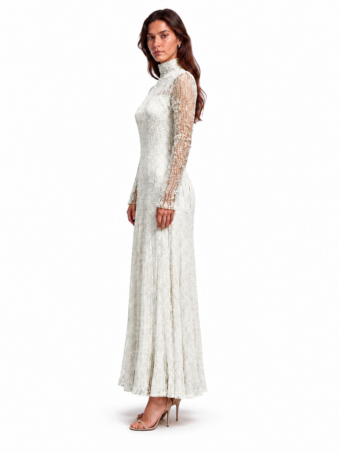 "Elara" High-Neck Beaded Lace Maxi Dress