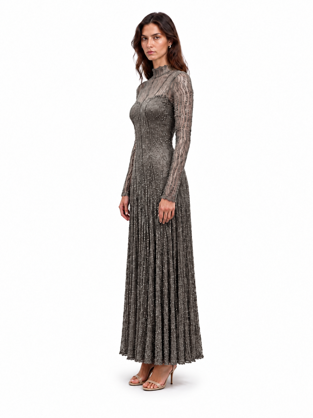 "Elara" High-Neck Beaded Lace Maxi Dress