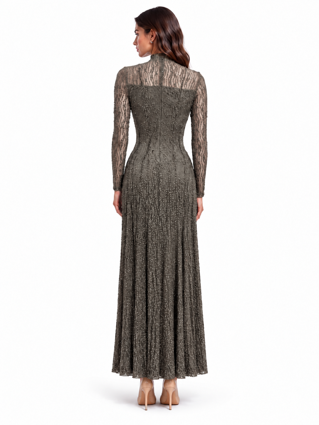 "Elara" High-Neck Beaded Lace Maxi Dress