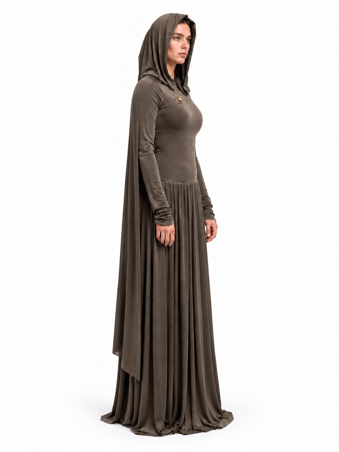"Layla" Jersey Hooded Cape Maxi Dress