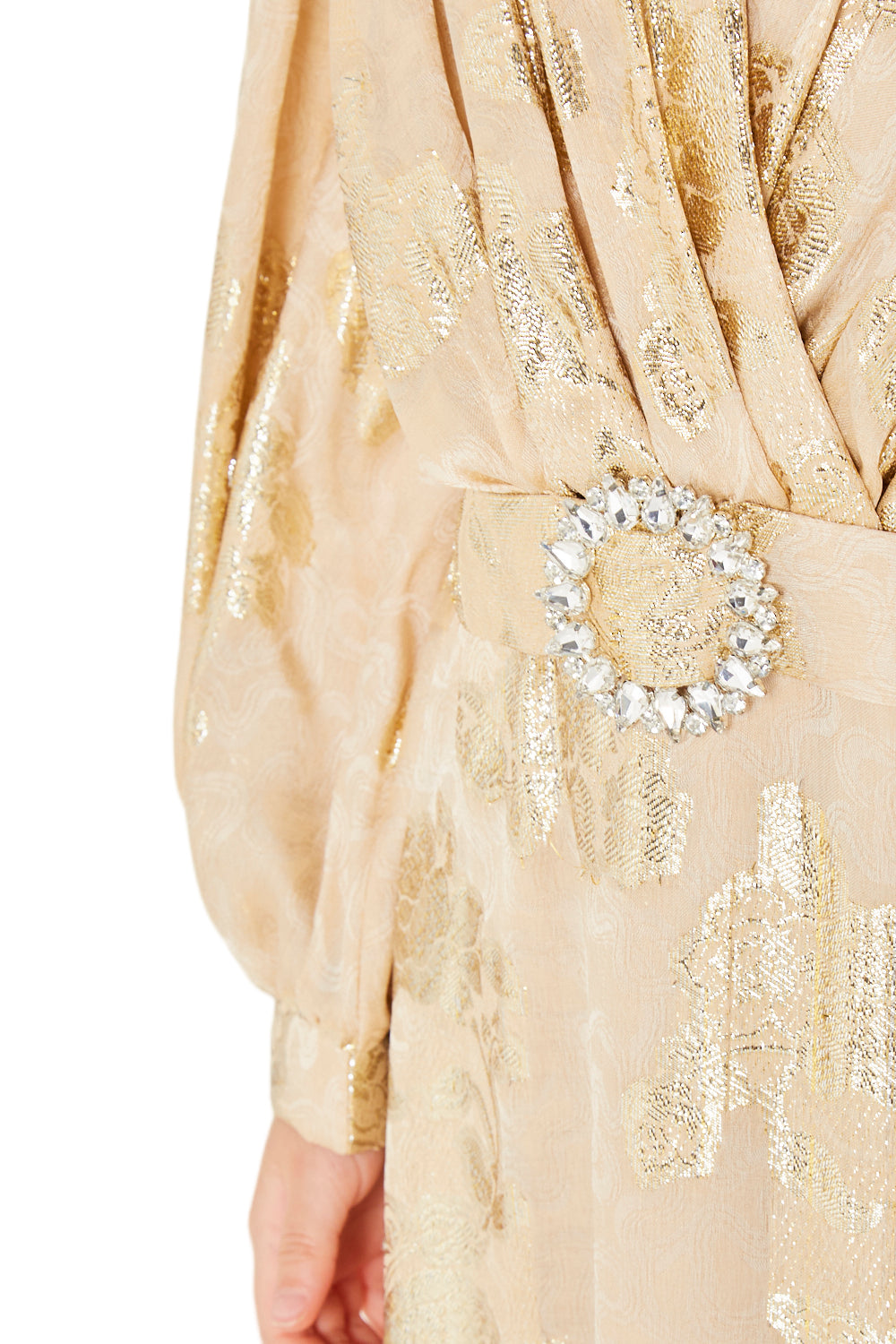 Metallic Jacquard Belted Maxi Dress