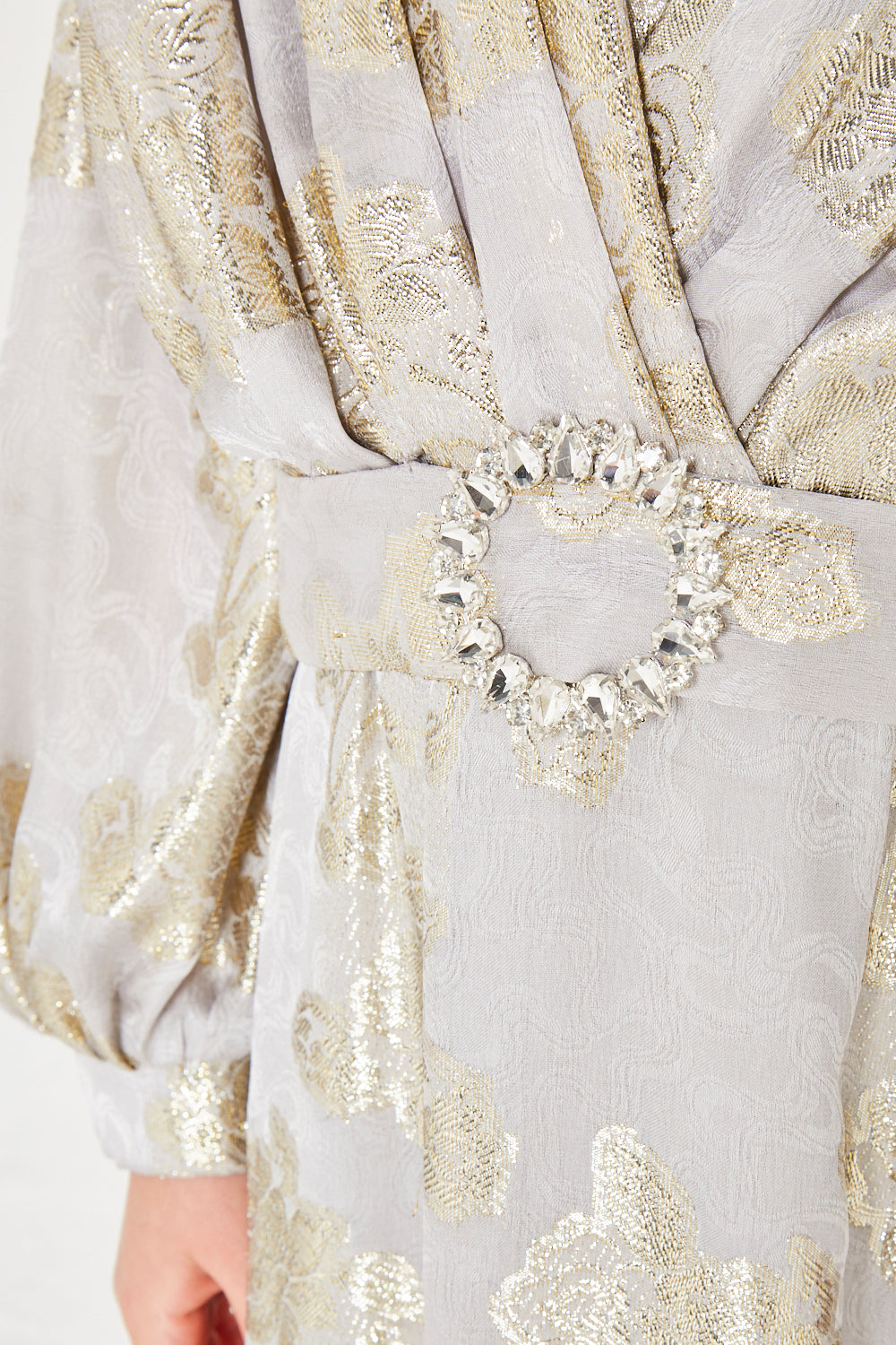 Metallic Jacquard Belted Maxi Dress