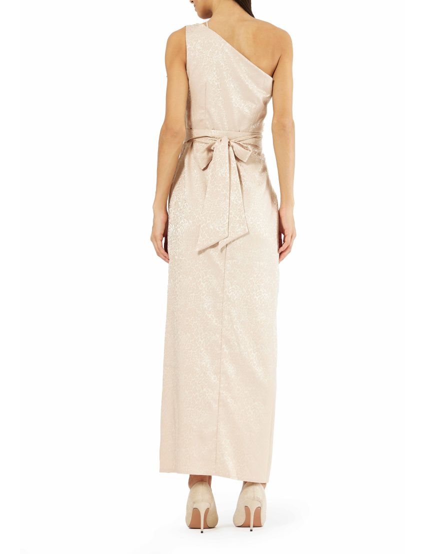 Embellished One-Shoulder Jacquard Wrap Gown