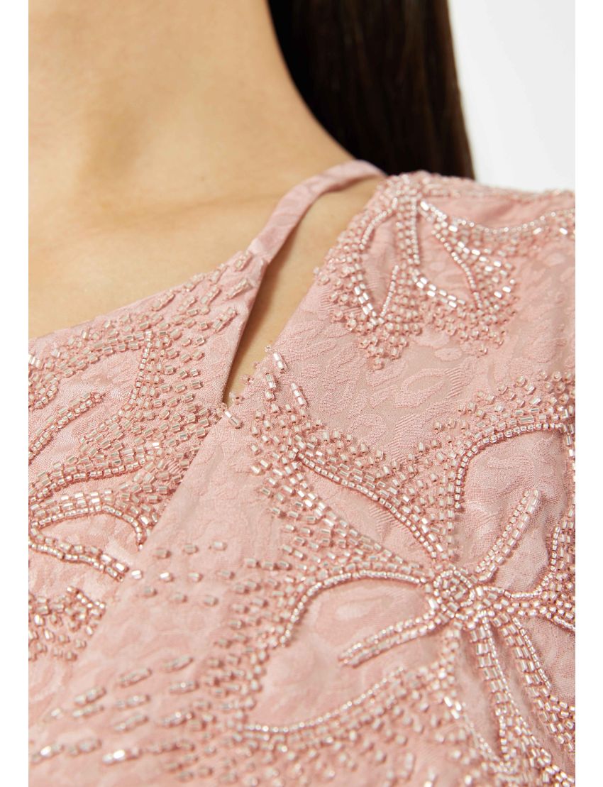 Embellished One-Shoulder Jacquard Wrap Gown