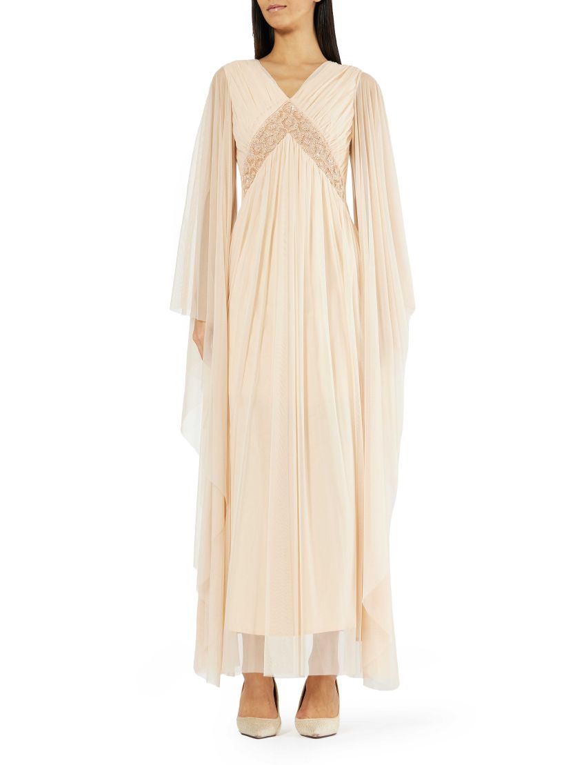 Ethereal Cape Pleated Gown