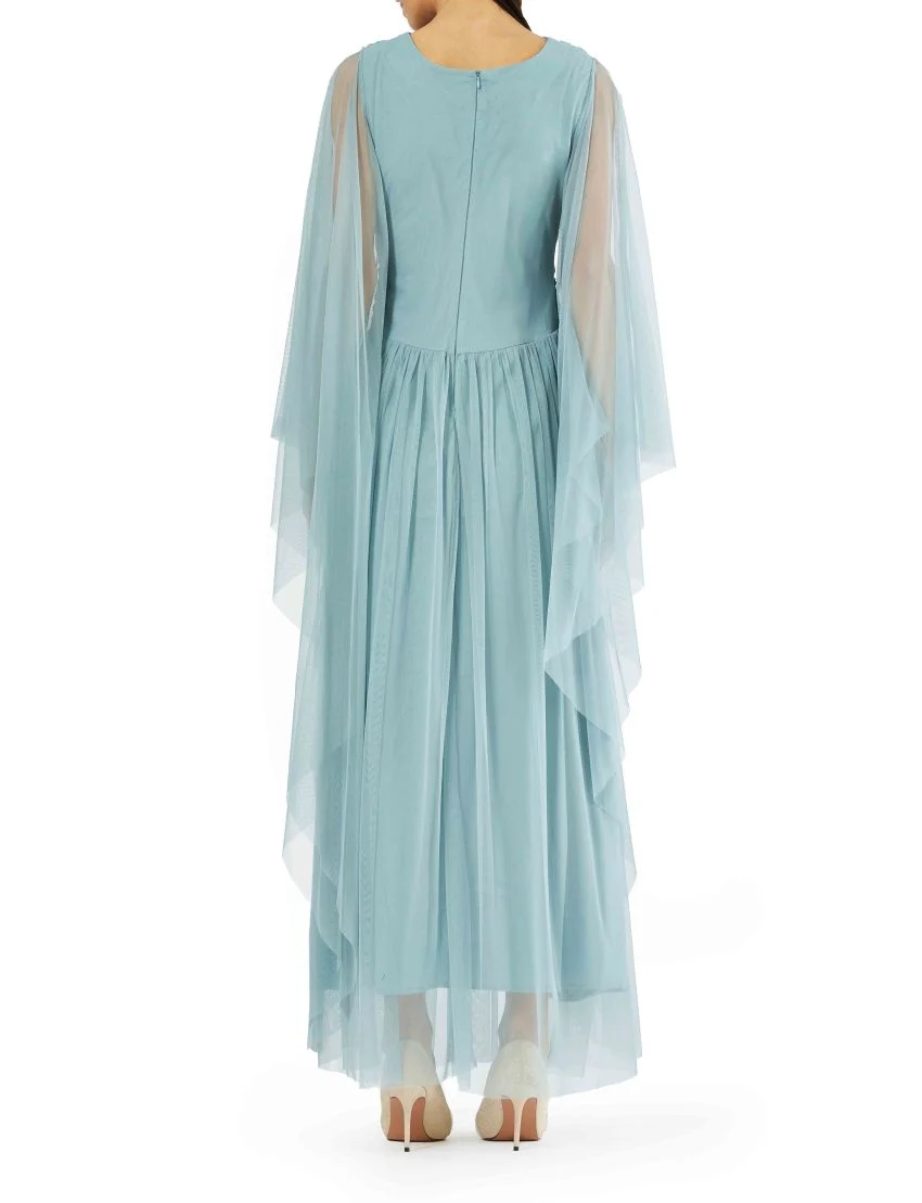 Ethereal Cape Pleated Gown