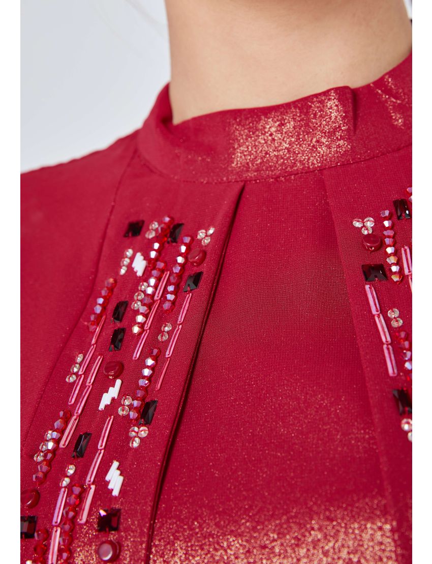 Sequined Panel Cascading Sleeve Dress