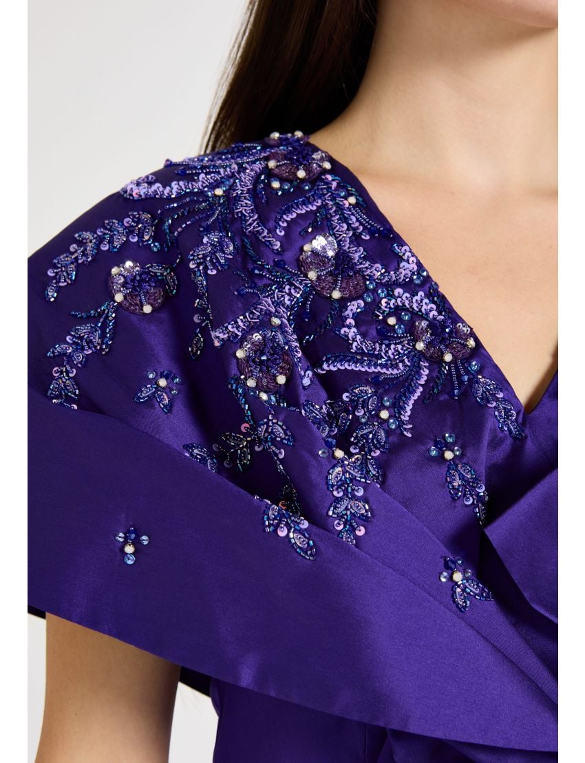 Asymmetric Draped Embellished Gown