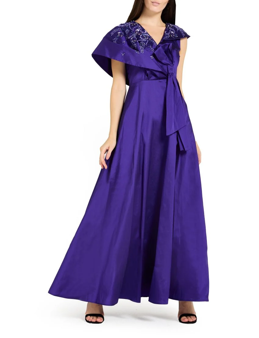 Asymmetric Draped Embellished Gown