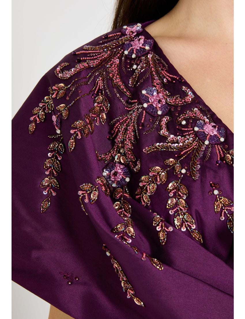 Asymmetric Draped Embellished Gown